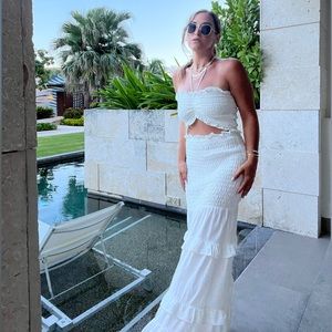 White ruffle cutout maxi dress